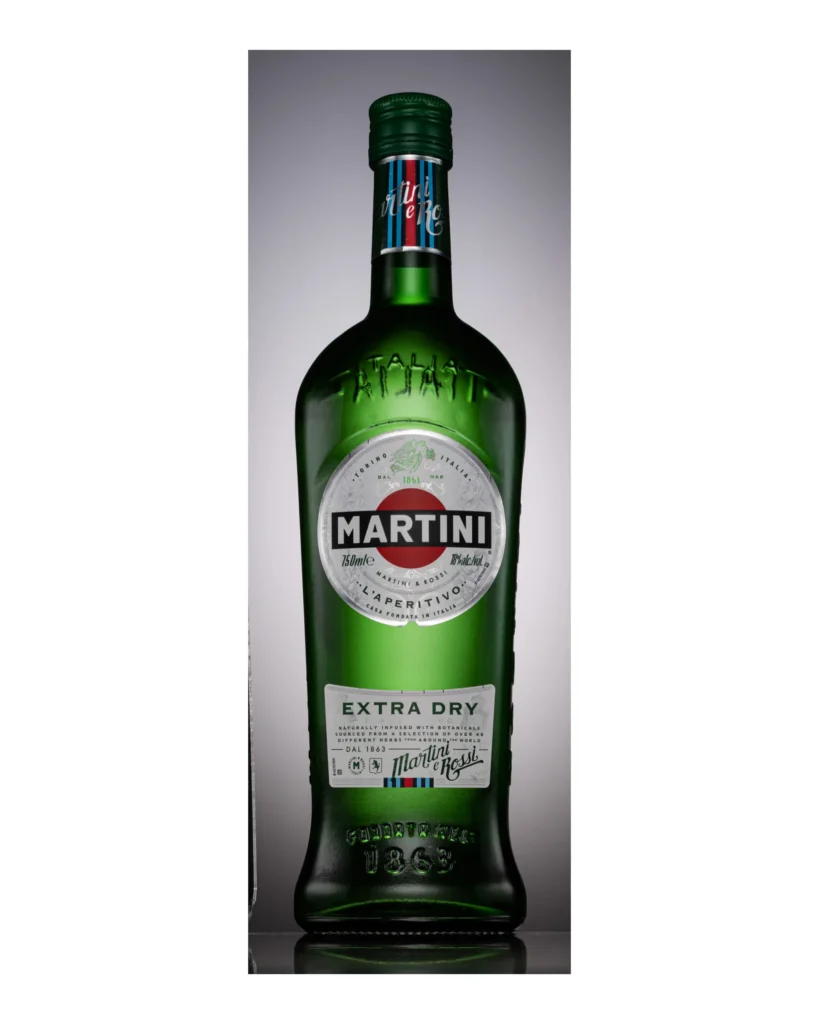 Green vermouth bottle isolated on a white background (unretouched original)